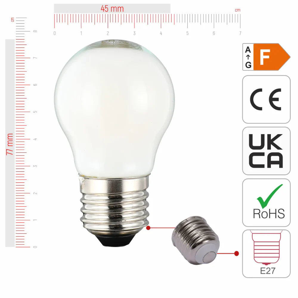 size of Pack of 4 Golf Ball E27 4W Milky Glass filament LED Bulbs