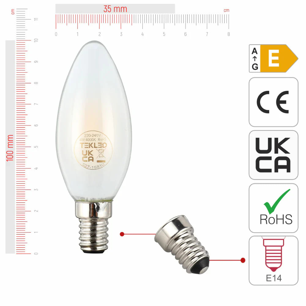 LED Candle Bulb Dimmable E14 4W Frosted Glass Pack of 4 4