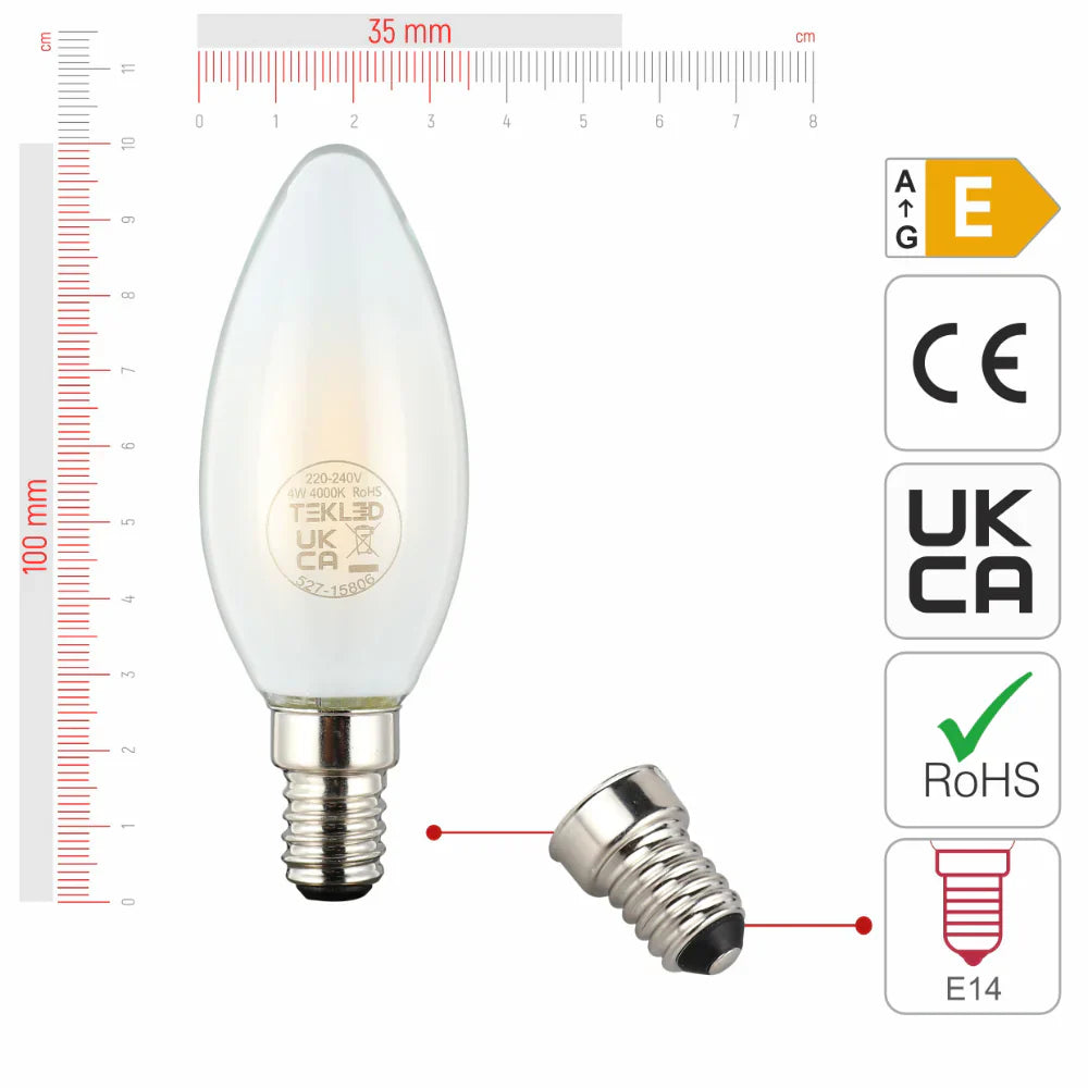 LED Candle Bulb E14 4W Frosted Glass Pack of 6 4