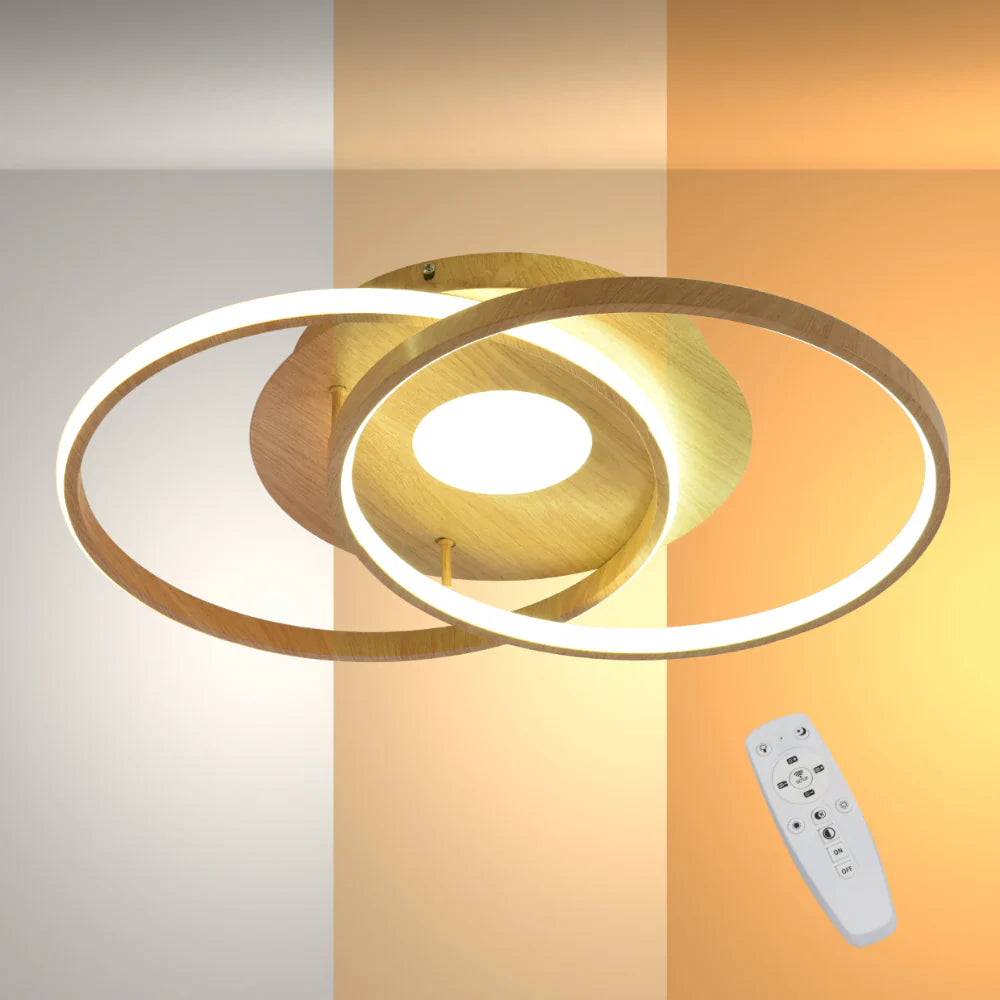 LED Circles Wood Finishing 34W CCT Change Dimmable Contemporary Nordic Scandinavian Flush Ceiling Light with Remote Control 1