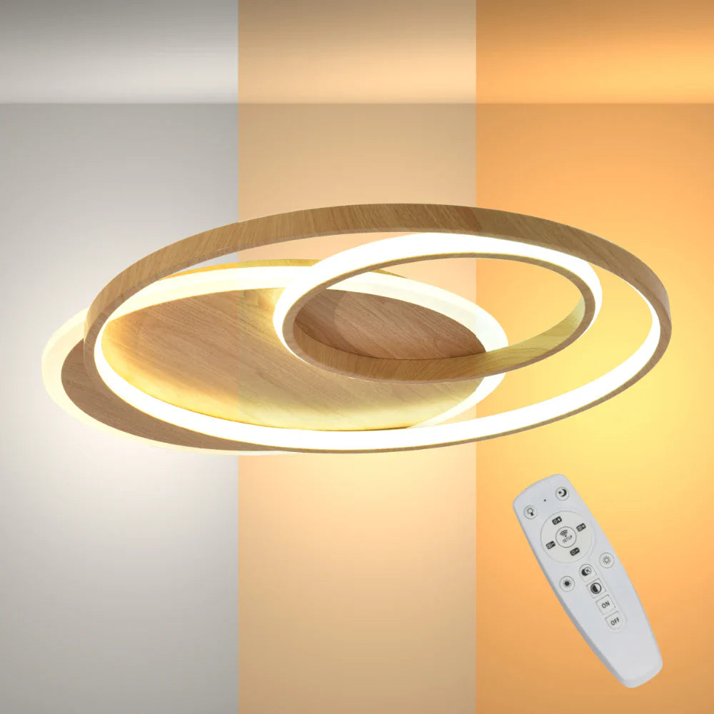 LED Circles Wood Finishing 34W CCT Change Dimmable Contemporary Nordic Scandinavian Flush Ceiling Light with Remote Control 2