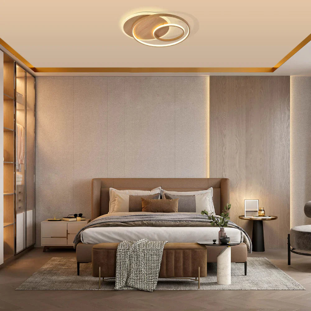 LED Circles Wood Finishing 34W CCT Change Dimmable Contemporary Nordic Scandinavian Flush Ceiling Light with Remote Control 13