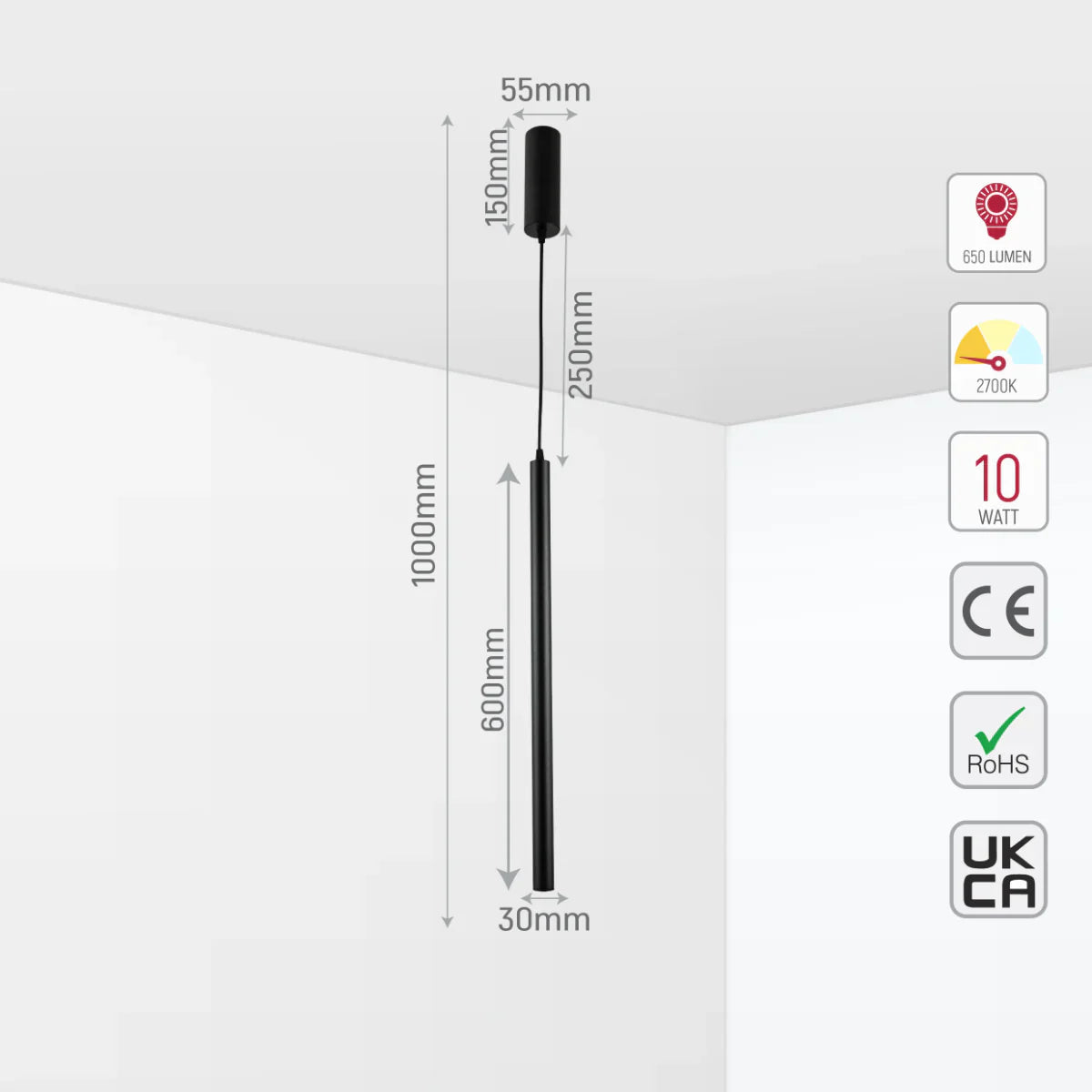 Size of LED Pendant Ceiling Downlight 10W 15W Warm White Black