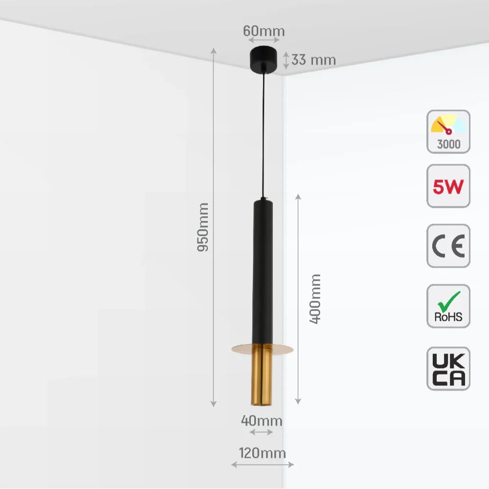 LED Pendant Downlight 5W 3000K Black and Bronze 17