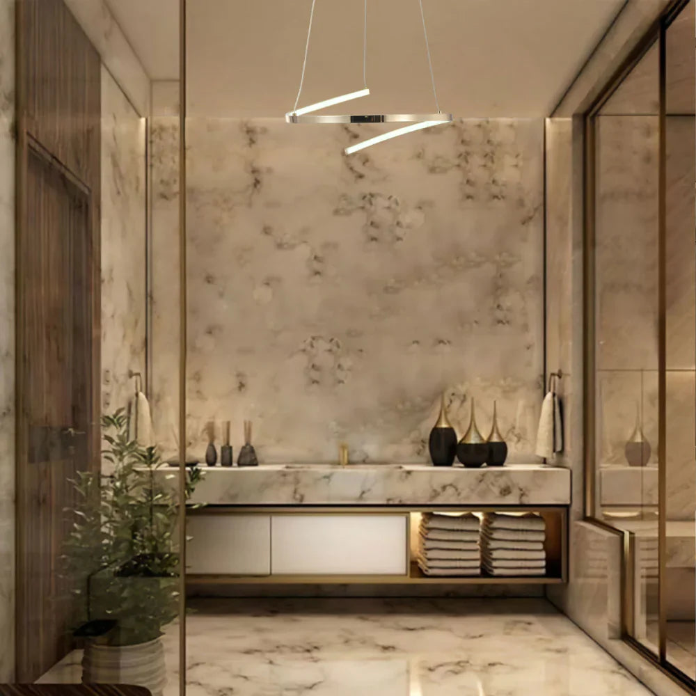 LED Spiral White Chrome Gold Finishing 30W CCT Change Dimmable Contemporary Nordic Scandinavian Pendant Ceiling Light with Remote Control 14