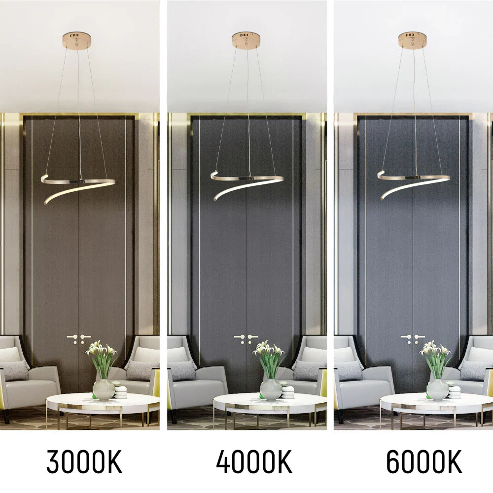 LED Spiral White Chrome Gold Finishing 30W CCT Change Dimmable Contemporary Nordic Scandinavian Pendant Ceiling Light with Remote Control 10