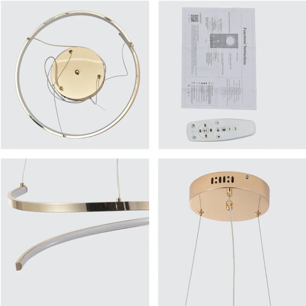 LED Spiral White Chrome Gold Finishing 30W CCT Change Dimmable Contemporary Nordic Scandinavian Pendant Ceiling Light with Remote Control 15