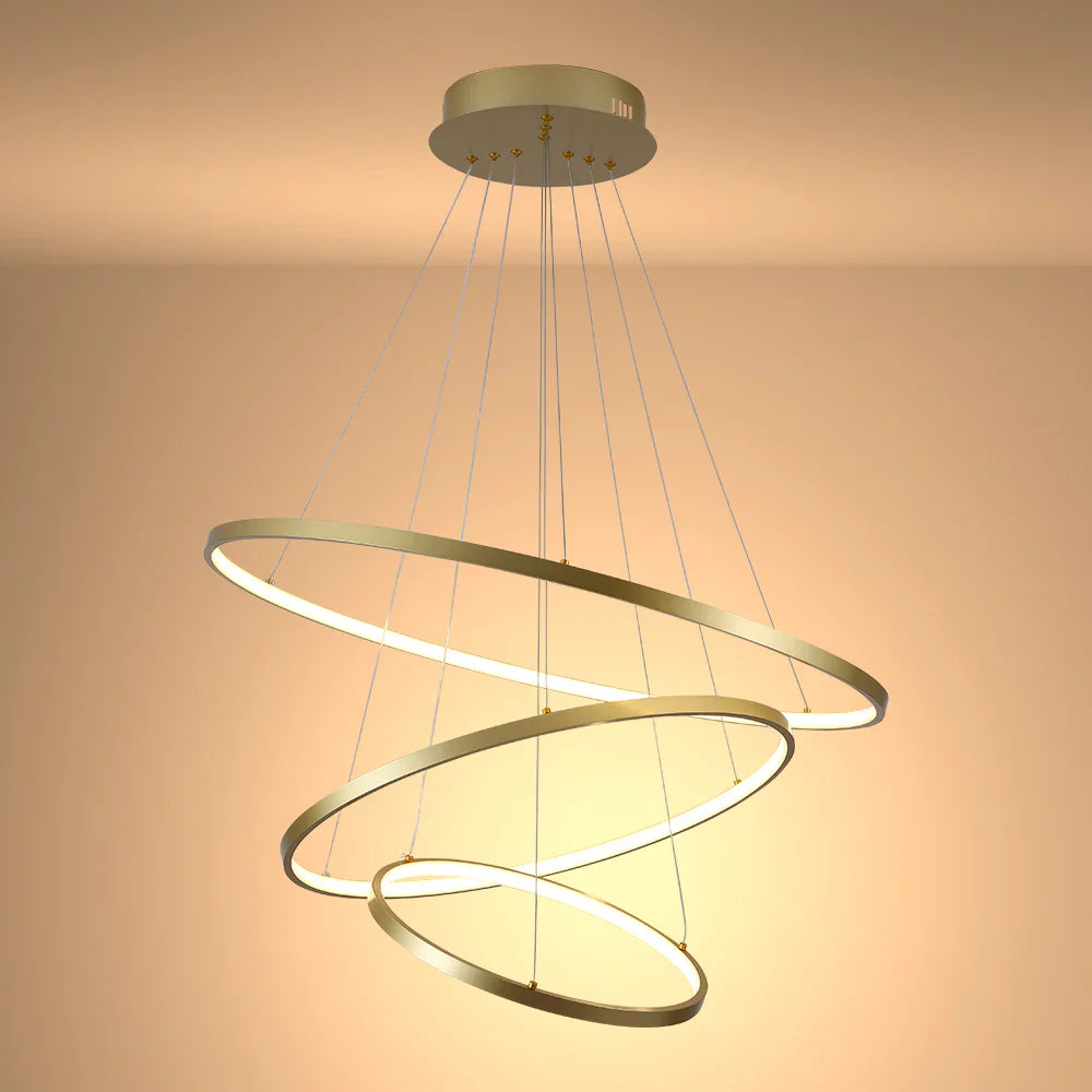 LED Triple Circle Gold Finishing 4000K Natural Cool White Modern Contemporary Nordic Scandinavian Pendant Ceiling Light 2