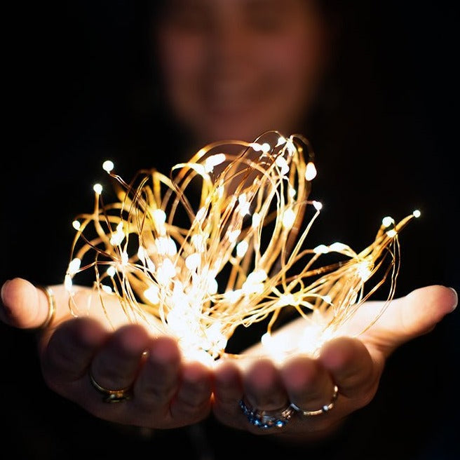 Close up of use of Mensa 2 Sets of Micro-LED 100 LEDs 10m with Battery Pack & USB Cable Warm WhiteÂ¬â€ LED String Fairy Light