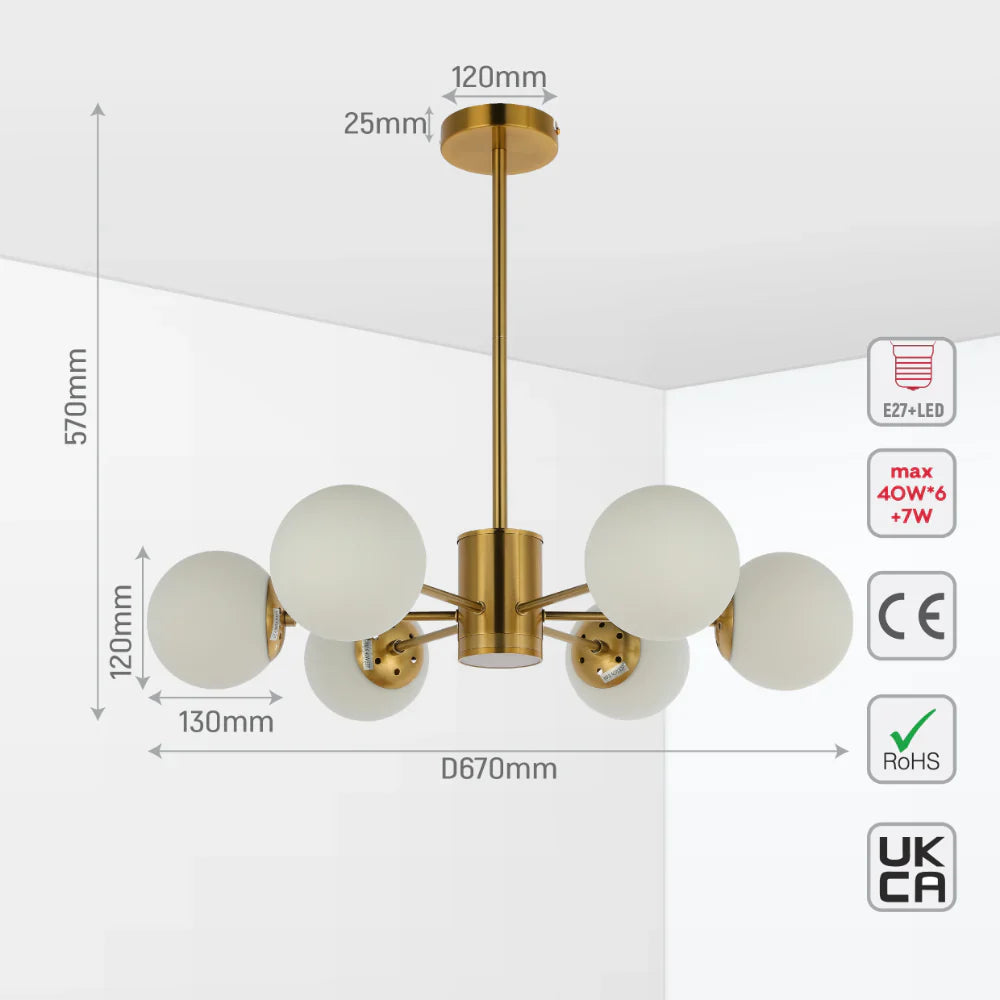 Size and tech specs of Luminary Opal Globe Chandelier | LED Illumination | Single or Dual Tier | TEKLED 158-19542