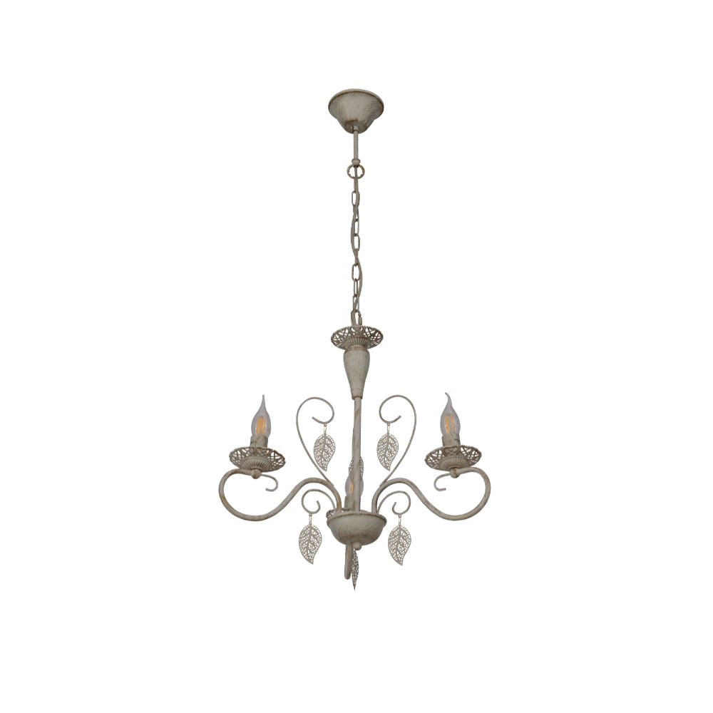 Main image of Candle French Mediterian Leaf Traditional Vintage Gold Patinated White Ceiling Light with 3xE14 Fittings | TEKLED 158-19094
