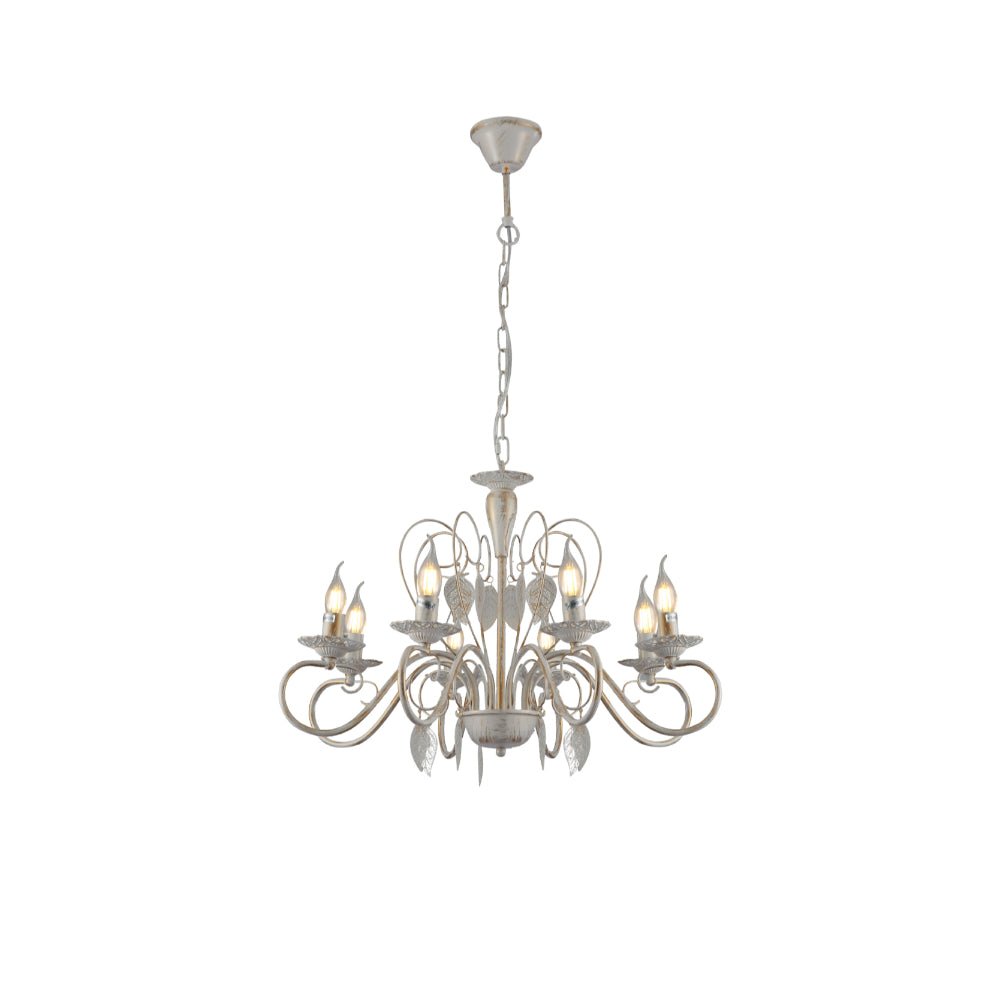 Main image of Candle French Mediterian Leaf Traditional Vintage Gold Patinated White Ceiling Light with 8xE14 Fittings | TEKLED 158-19098