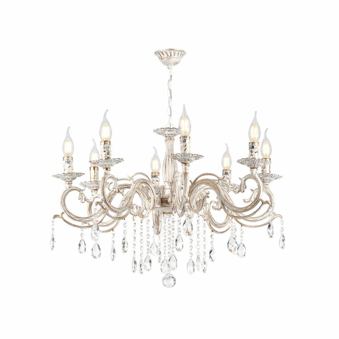 Main image of Candle Waterfall Traditional Retro Vintage 8 Arm Chandelier Ceiling Light Crystal Gold Aged Cream 8xE14 | TEKLED 159-17826
