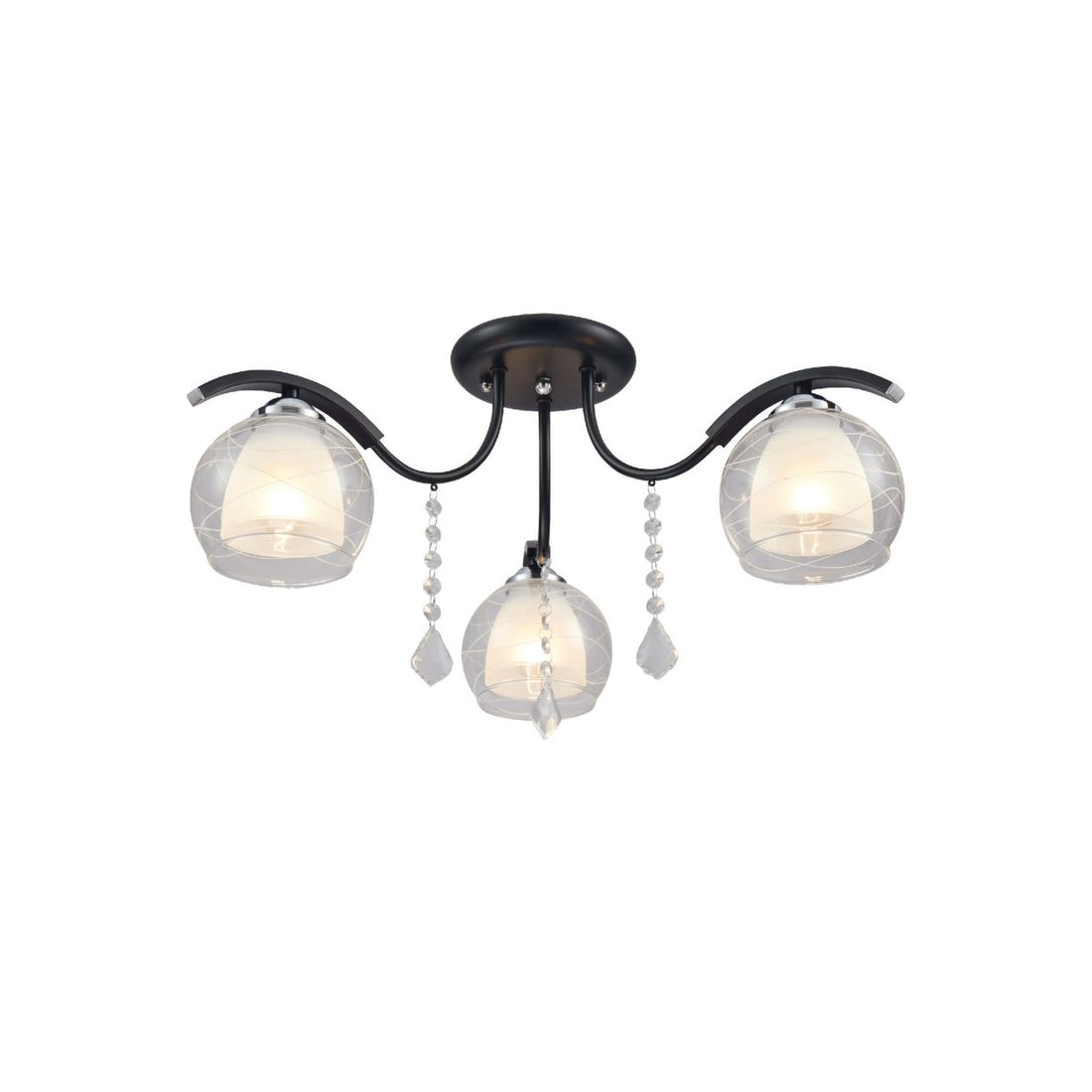 Main image of Clear Opal Double Layer Bell Glass Black Metal Semi Flush Ceiling Light | TEKLED 158-193421