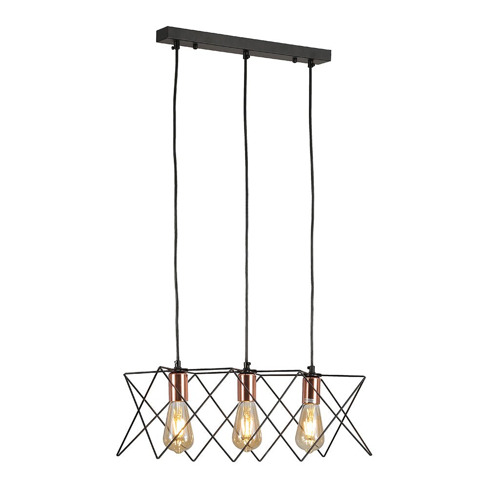 Black metal caged island chandelier with 3xe27 main