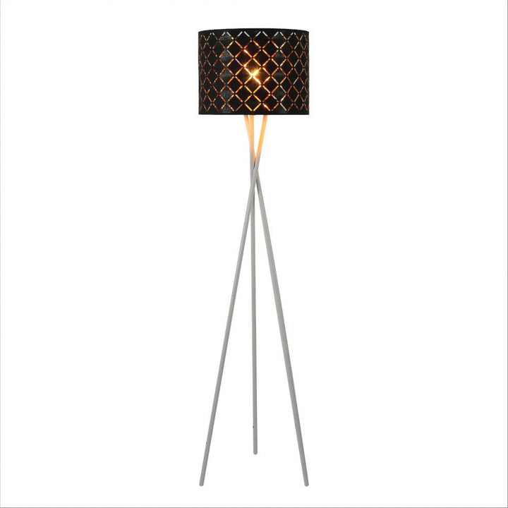 Tripod white drum floor lamp with e27 fitting in home office setting