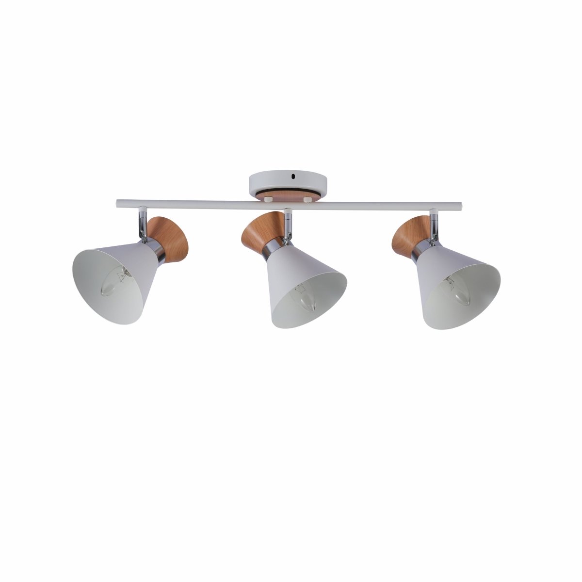 White Metal Wood Funnel Semi Flush Ceiling Light 3Xe14's main image.