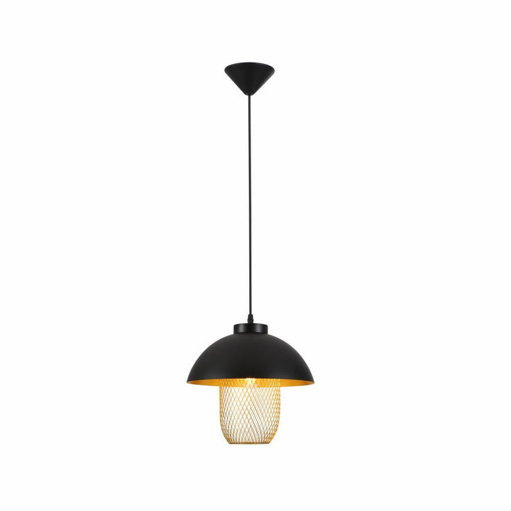 Main image of Matte Gold Caged Shade with Black Dome Top Pendat Ceiling Light D290 with E27 Fitting | TEKLED 150-18304