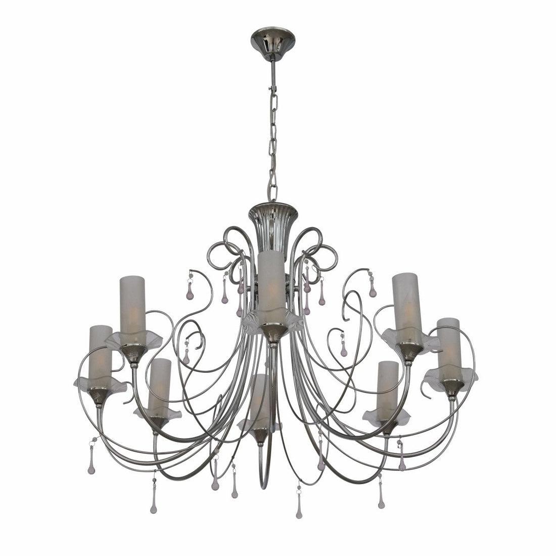 Main image of Opal Cylinder Glass Chrome Metal 8 Arm Chandelier with 8xE14 Fitting | TEKLED 158-17818