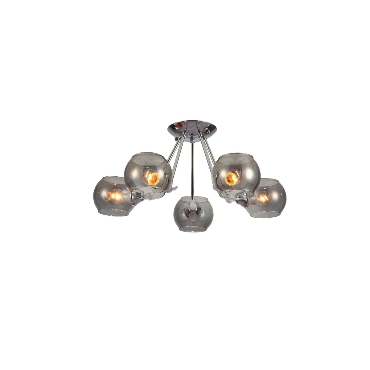 Main image of Smoky Cut-out Globe Glass Hinged Chrome Metal Semi Flush Ceiling Light 159-17586 | TEKLED 159-17586