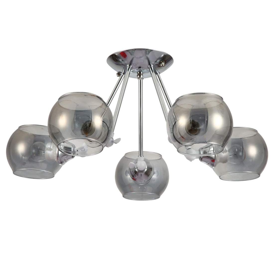 Main image of Smoky Cut-out Globe Glass Hinged Chrome Metal Semi Flush Ceiling Light 159-17586 | TEKLED 159-17586