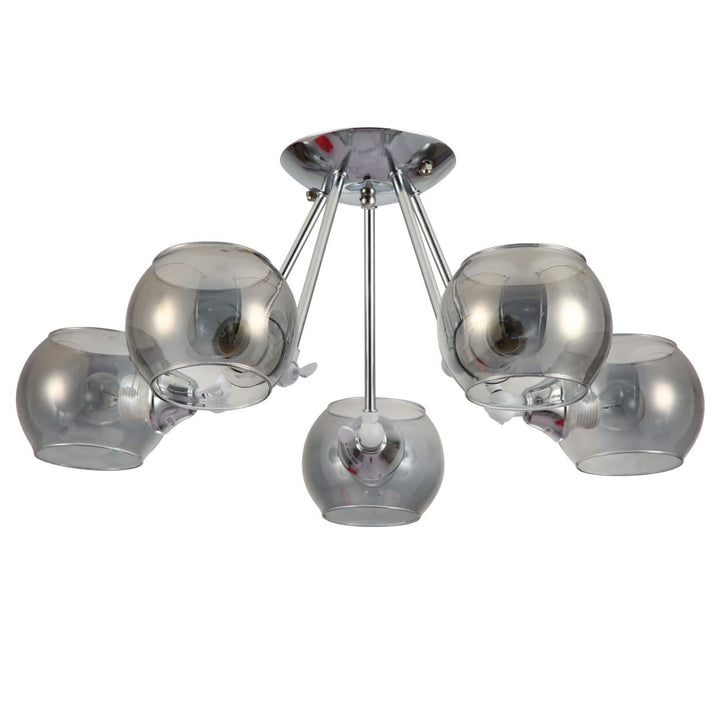 Main image of Smoky Cut-out Globe Glass Hinged Chrome Metal Semi Flush Ceiling Light 159-17586 | TEKLED 159-17586