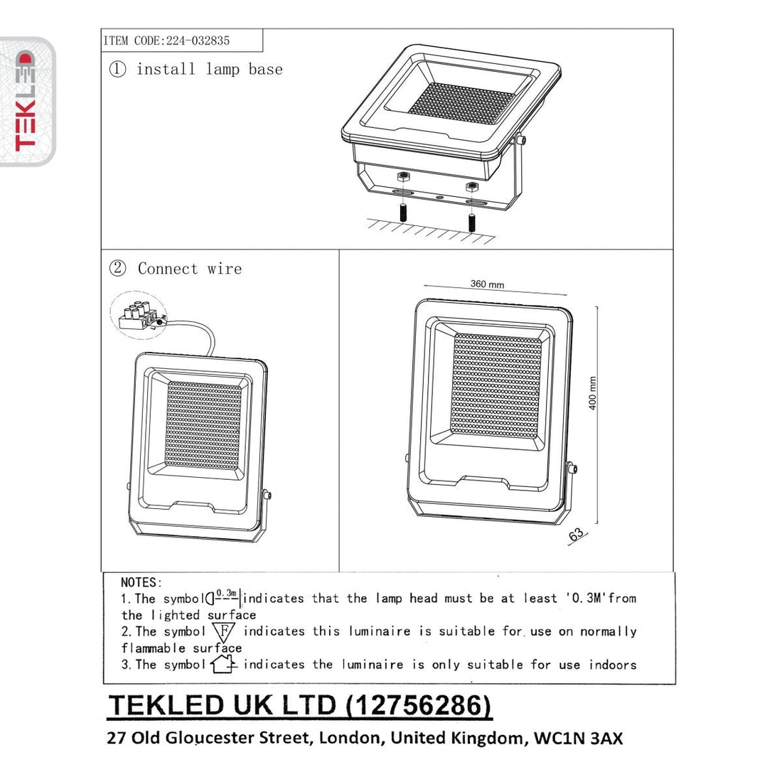 User manual for LED Floodlight SMD 3030 Uk 200W Cool White 4000K IP65