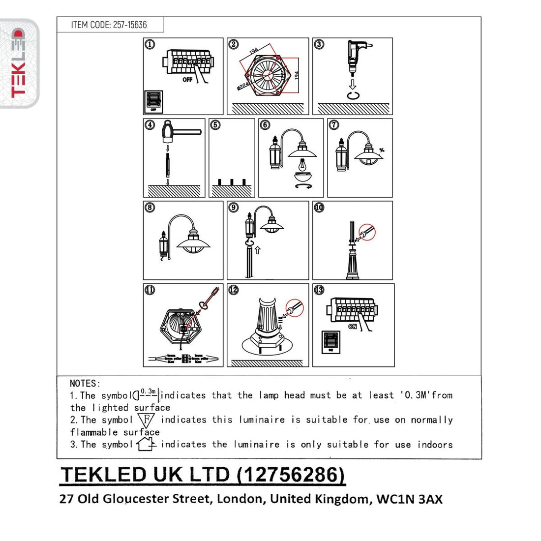 User manual for Sunflower Post Top Lamp Matt Black Clear Glass E27 2.45M