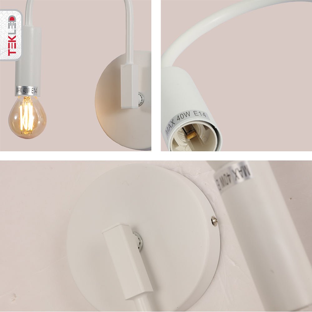Detailed captures of Matte White Swan Wall Light with E14 Fitting