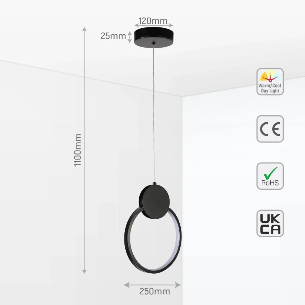 Mavey Modern Nordic Bedside LED Pendant Light Black CCT Changeble 4