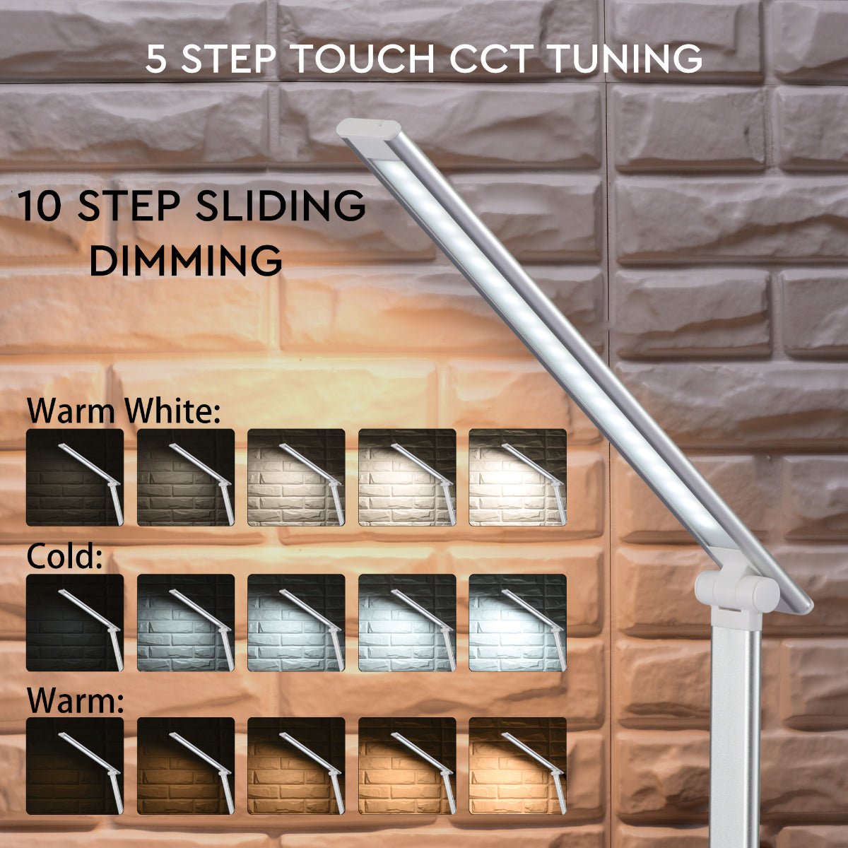 Size and specs of Dingo Silver Desk Light Dimmable and Colour Modes with Wireless Phone Charger | TEKLED 130-03612