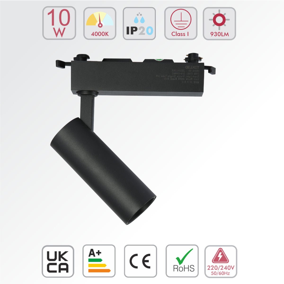 Size and specs of Tracklight 3-wire Single Line 10W Cool White 4000K Black Body | TEKLED 174-039903