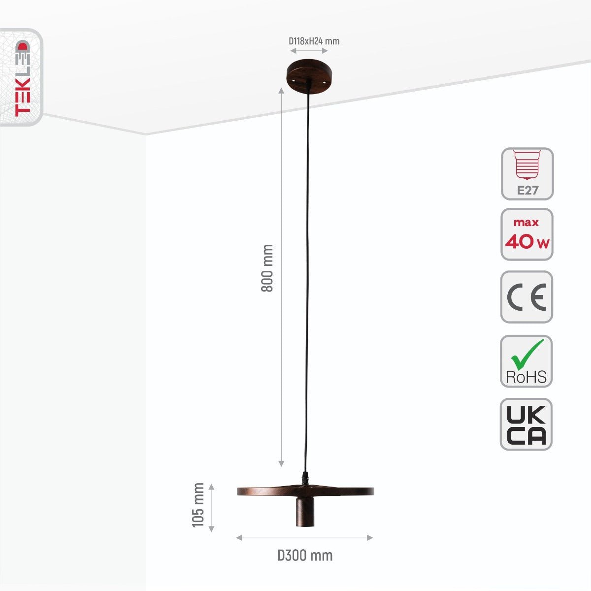 Size and specs of Vintage Industrial Wagon Wheel Pendant Light with E27 Fitting | TEKLED 158-17888