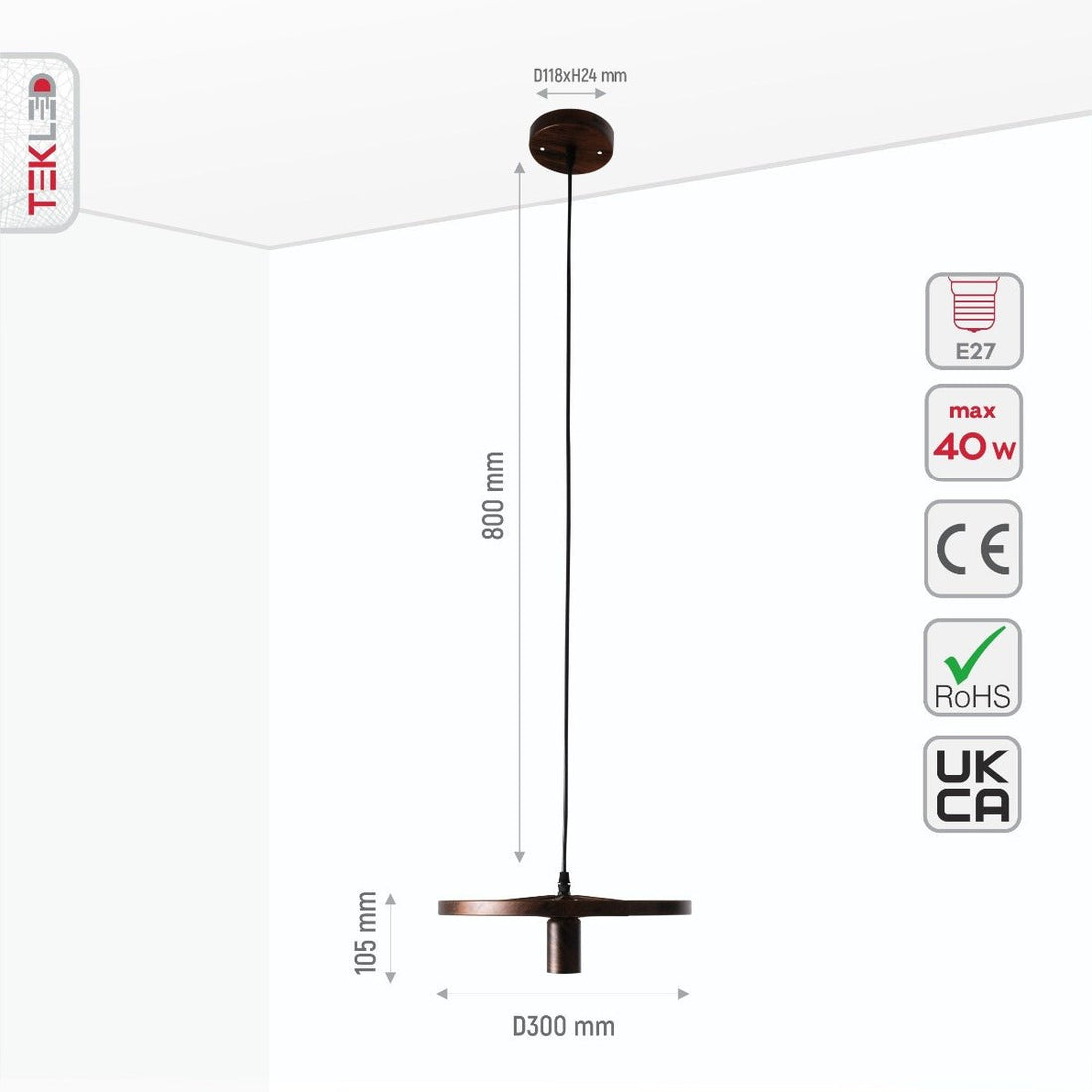 Size and specs of Vintage Industrial Wagon Wheel Pendant Light with E27 Fitting | TEKLED 158-17888