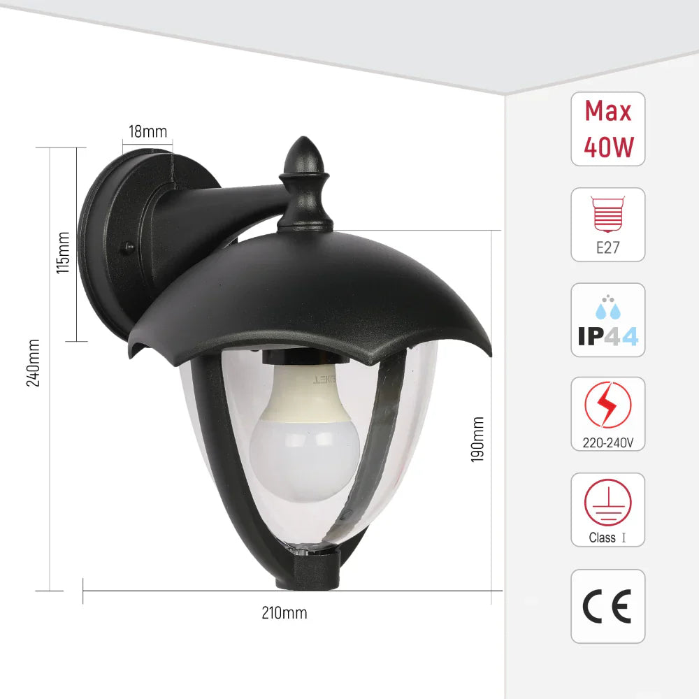 Megan Outdoor Lantern Wall Light E27 Black 14