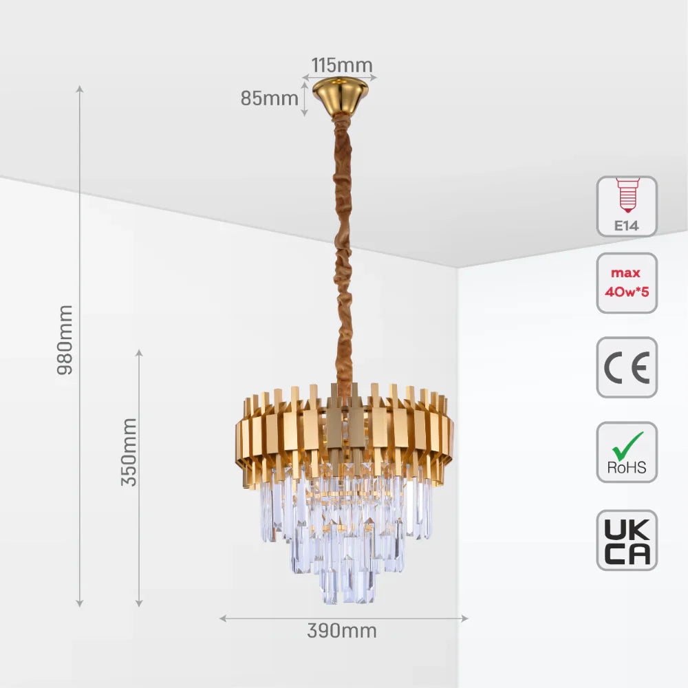 Size and tech specs of Metropolitan Square Beam Design Tiered Crystal Modern Chandelier Ceiling Light | TEKLED 159-17898