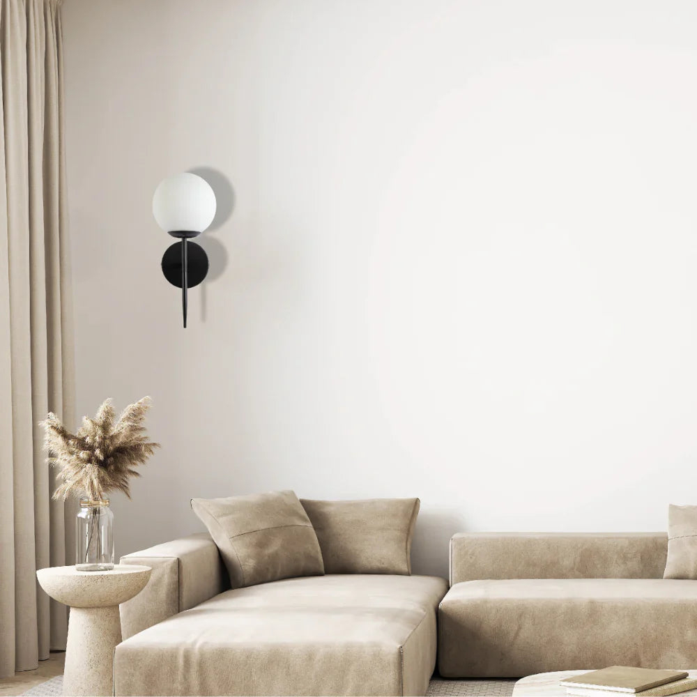 Mid-century Nordic Globe Sconce Modern Wall Light black in minimal design living room