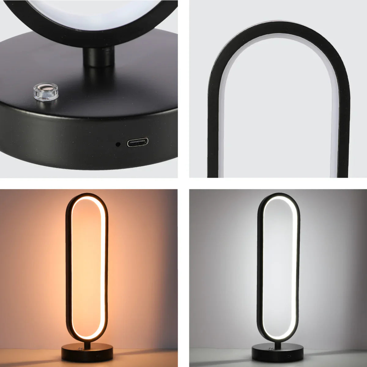 Close shots of Minimalist Oval Table Lamp with 3 CCT LED - Black Finish 130-03643