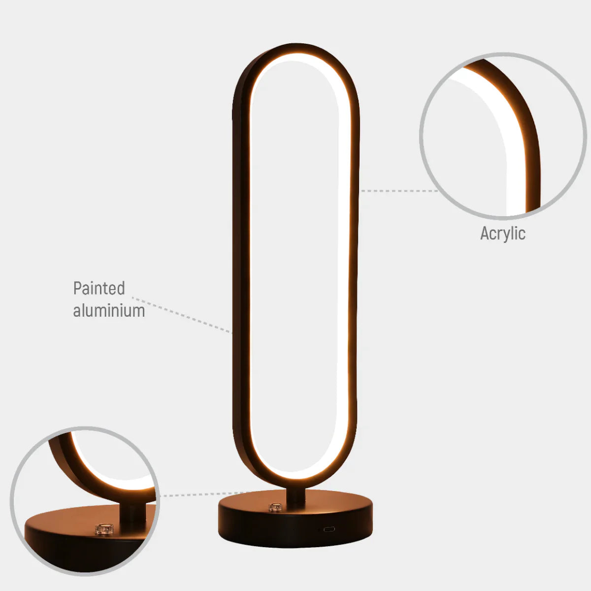 Lighting properties of Minimalist Oval Table Lamp with 3 CCT LED - Black Finish 130-03643