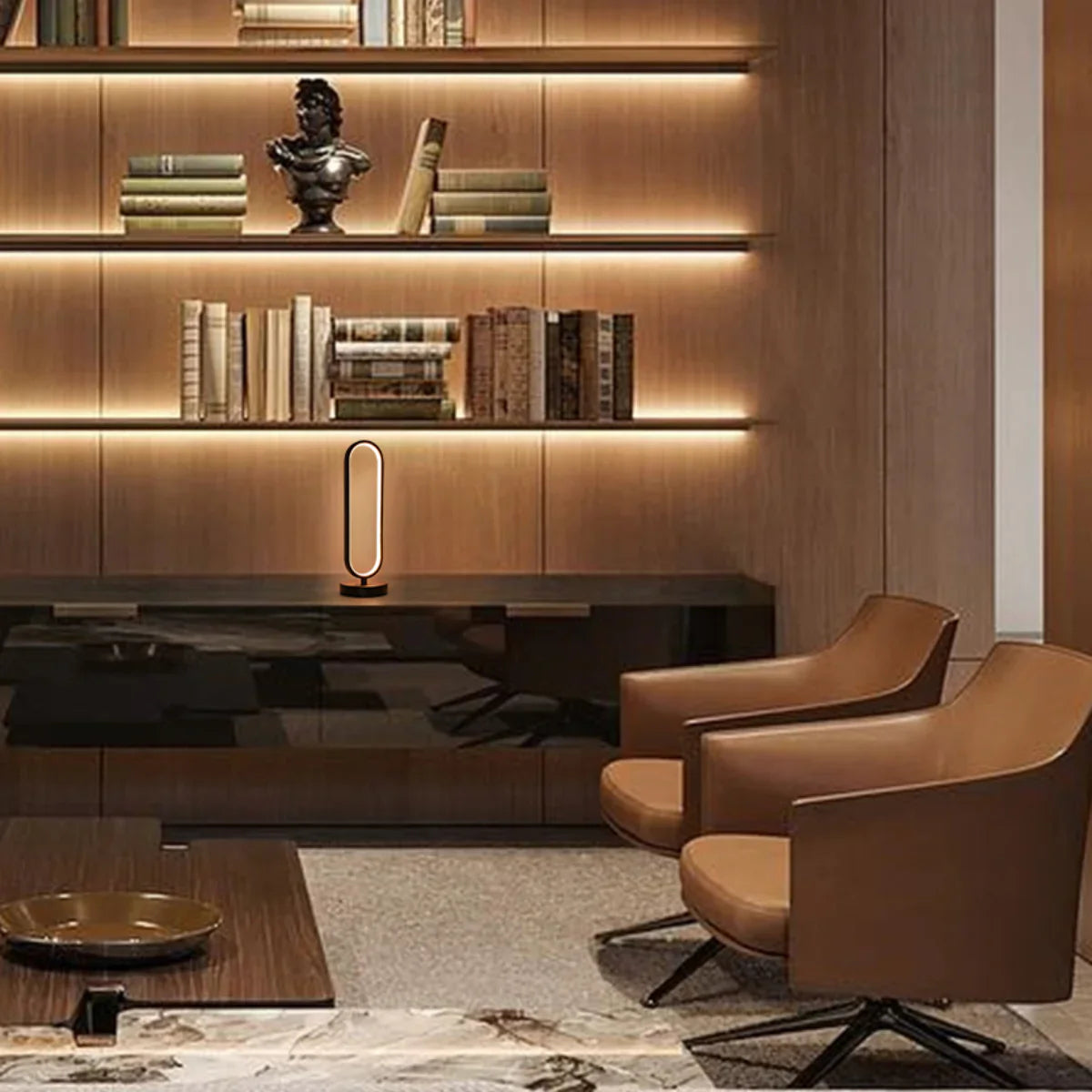 Usage of Minimalist Oval Table Lamp with 3 CCT LED - Black Finish 130-03643