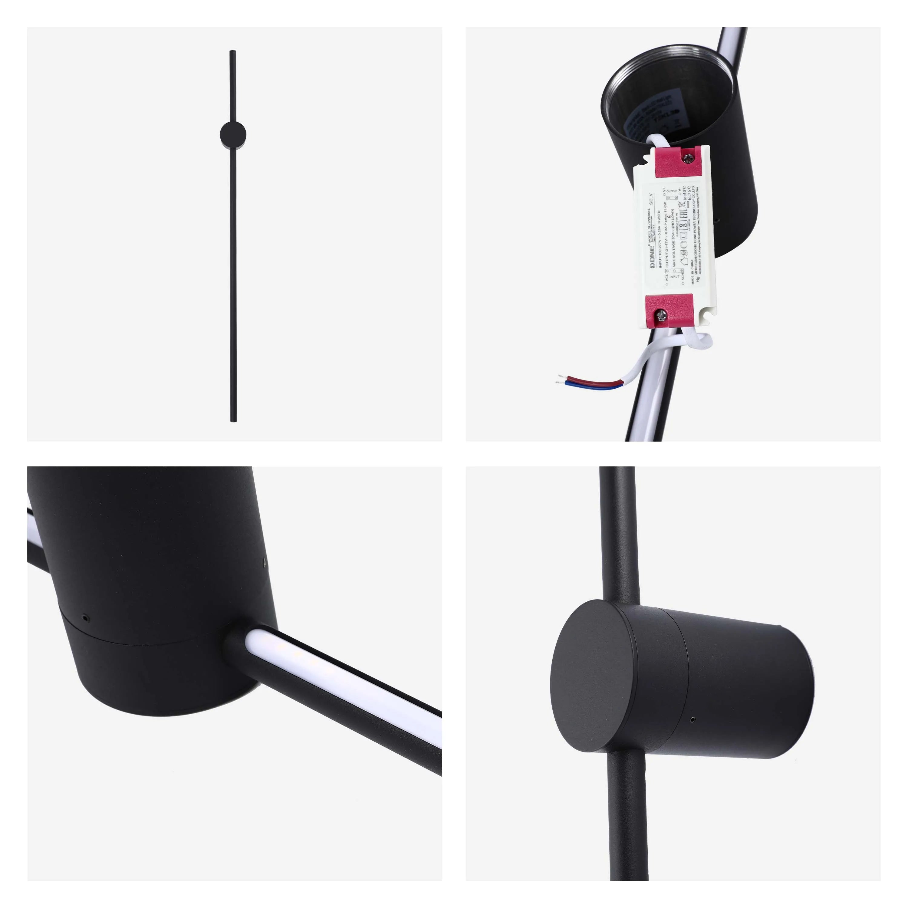 Minimalist Rod Wall Light in Black or Gold with Integrated LED