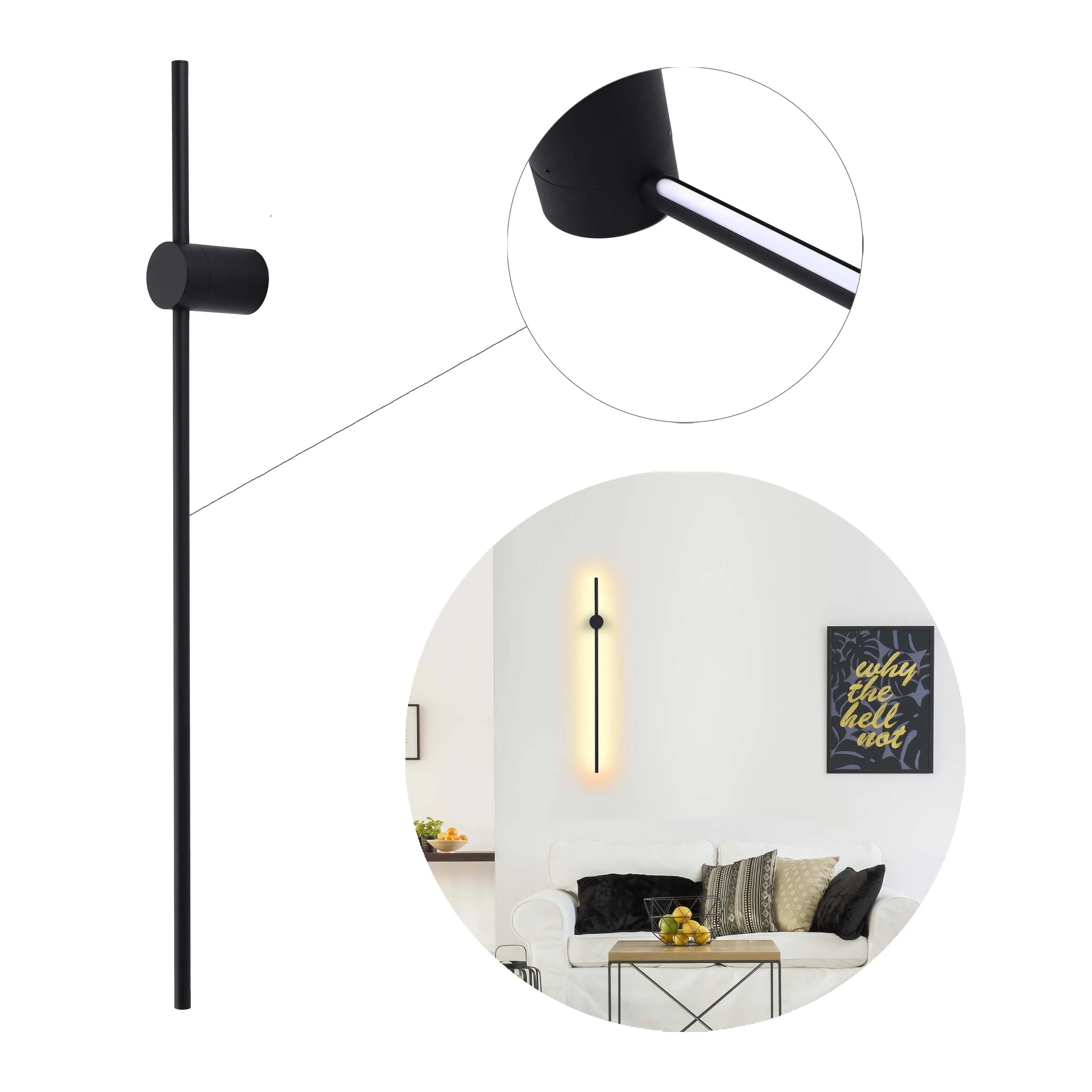 Minimalist Rod Wall Light in Black or Gold with Integrated LED