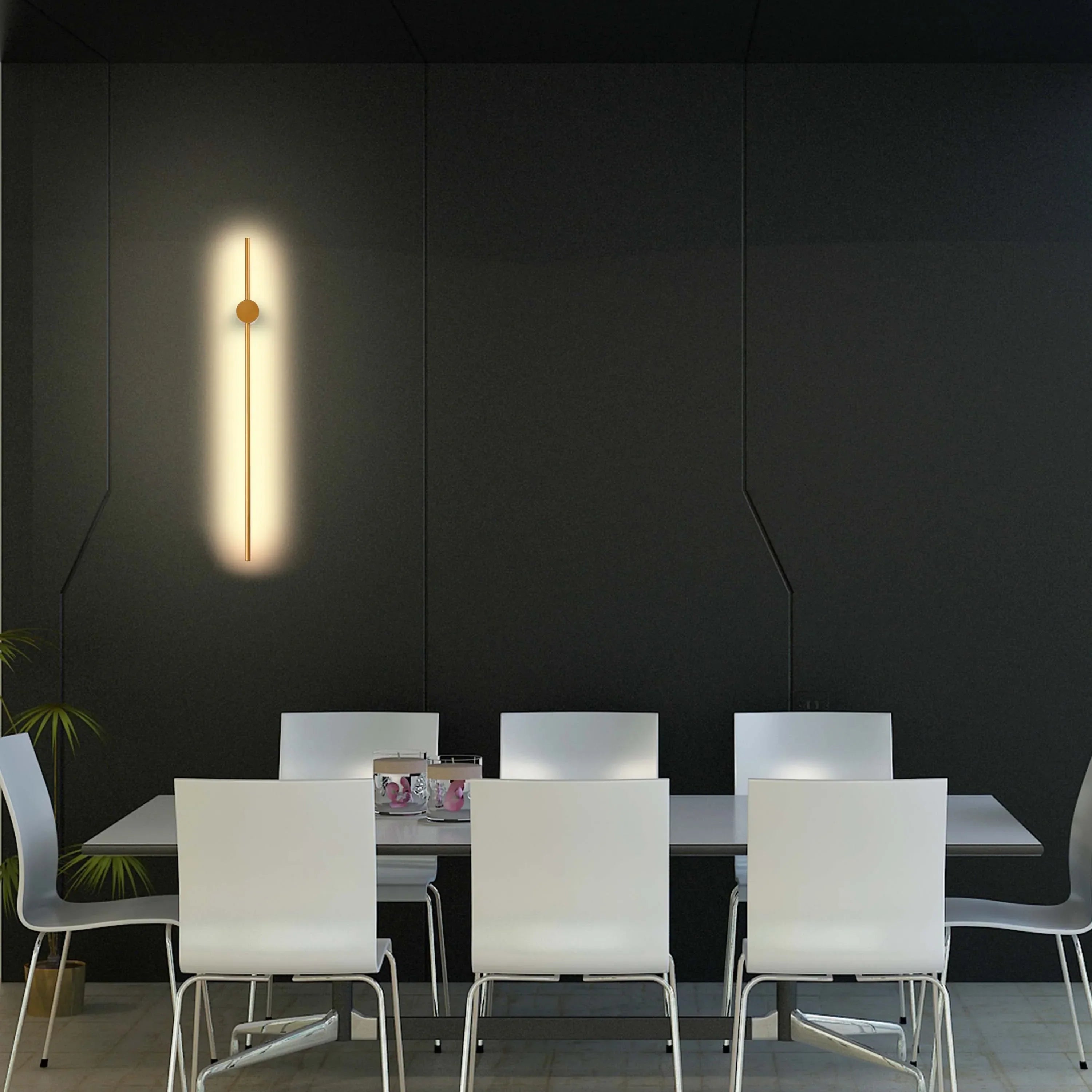 Minimalist Rod Wall Light in Black or Gold with Integrated LED
