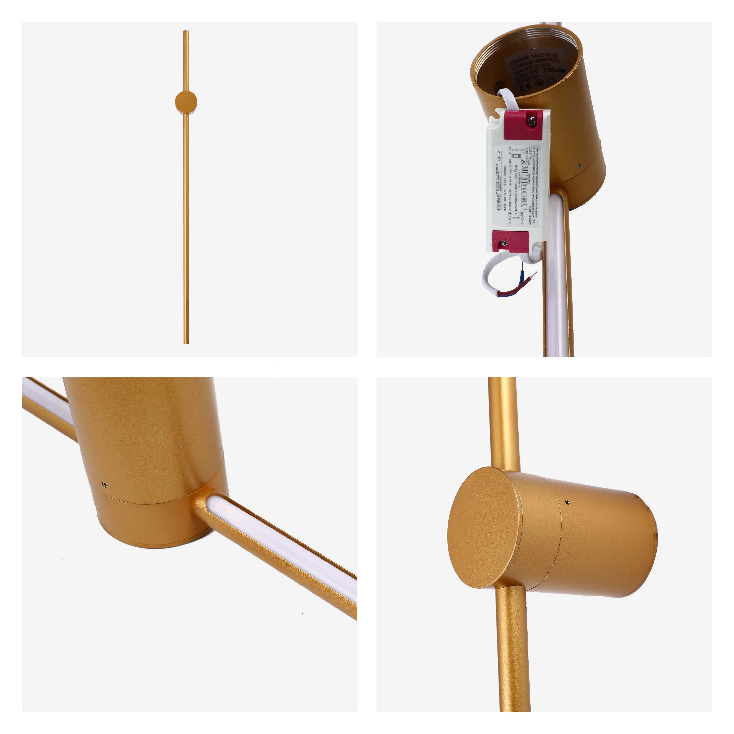 Minimalist Rod Wall Light in Black or Gold with Integrated LED