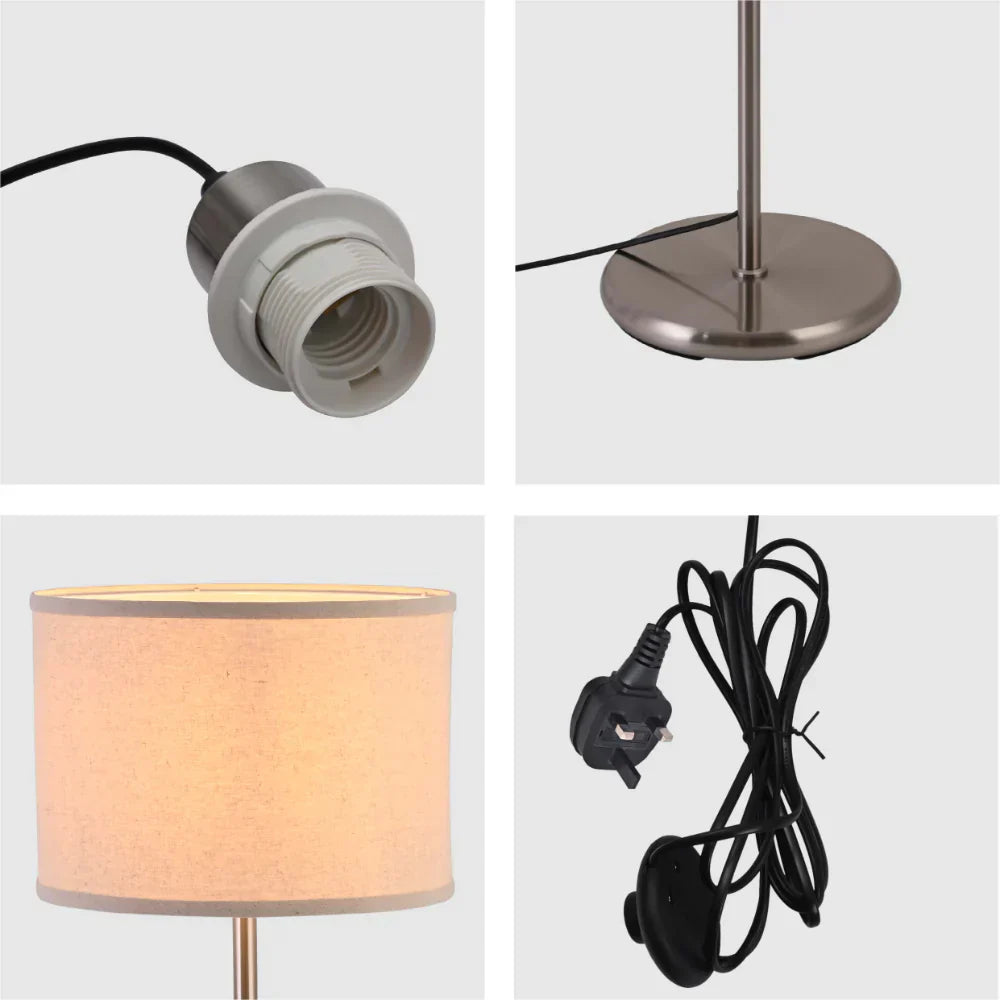 Close up of Minmalist Floor Lamp Nickel Flaxen | TEKLED 130-03524