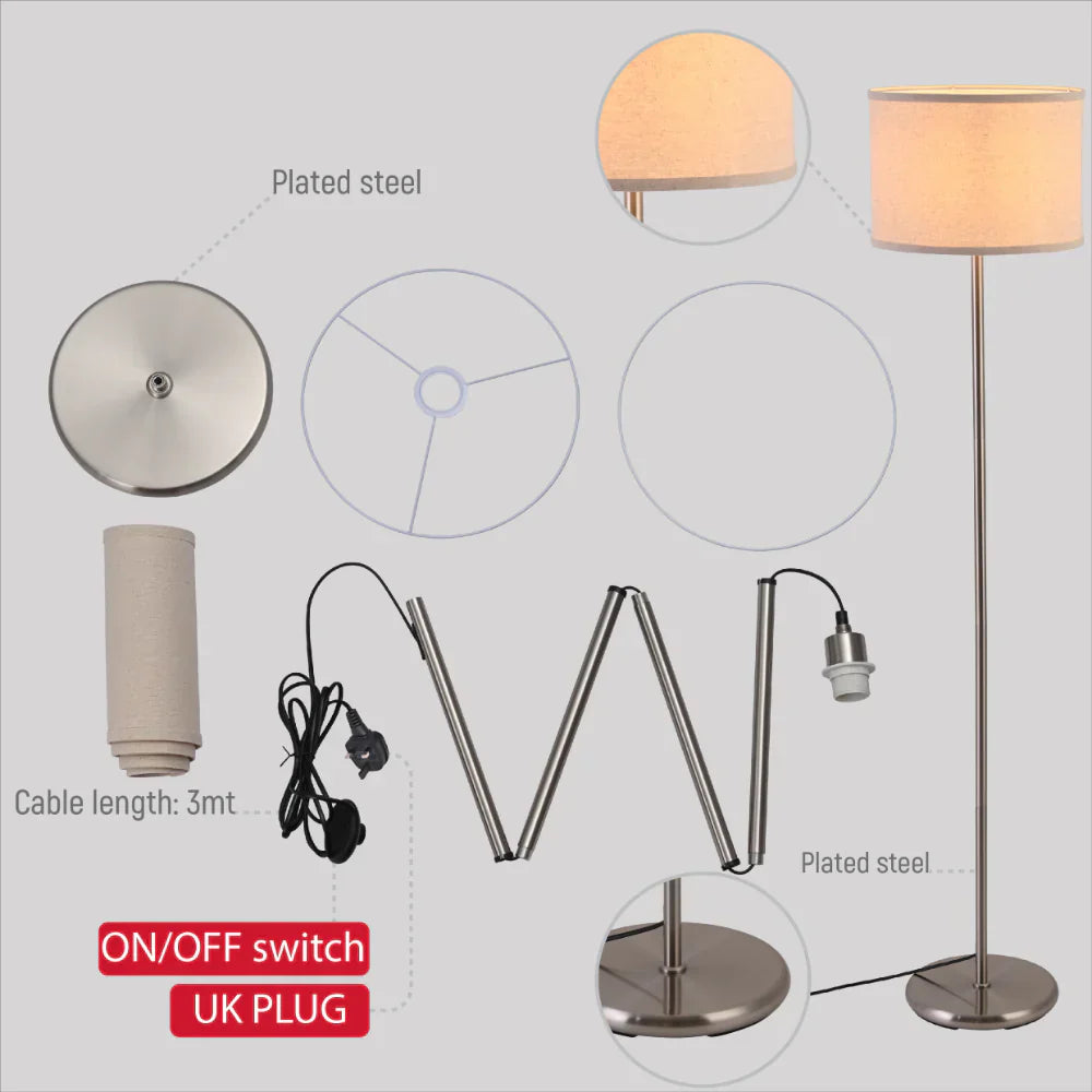 Details of Minmalist Floor Lamp Nickel Flaxen | TEKLED 130-03524