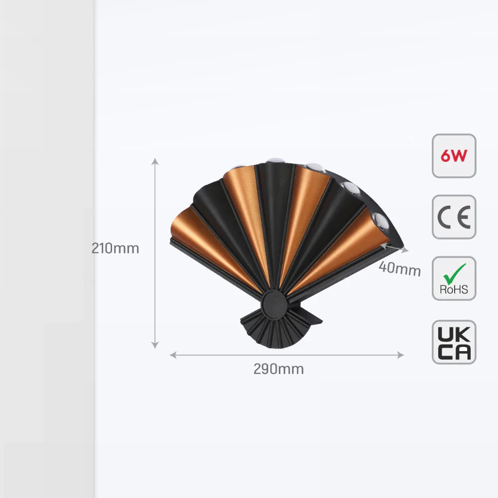 Modern Folding Fan 8 way LED Wall Light Black 3000K 8W 6