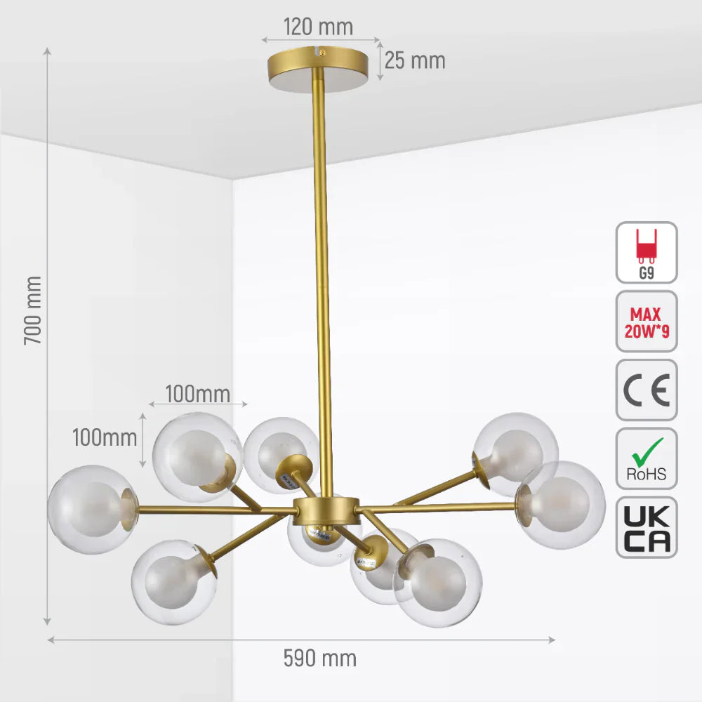 Close up of Modern Gold Ceiling Light with Double-Layered Globes | TEKLED 158-19708