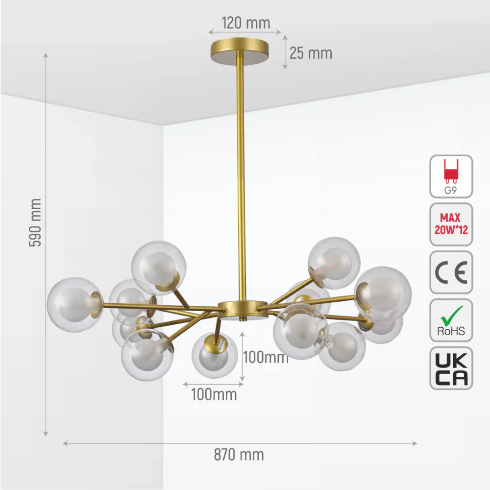 Close up of Modern Gold Ceiling Light with Double-Layered Globes | TEKLED 158-19710