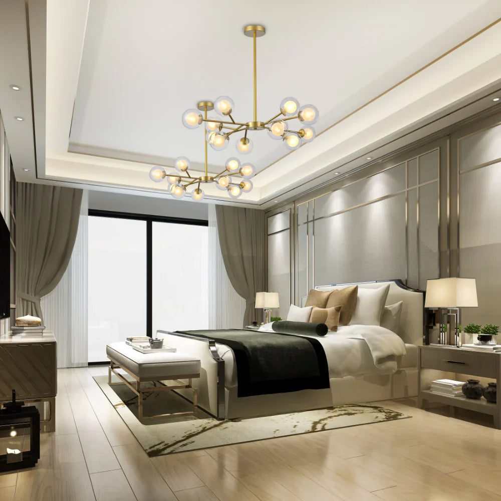 Living room kitchen bedroom use of Modern Gold Ceiling Light with Double-Layered Globes | TEKLED 158-19710